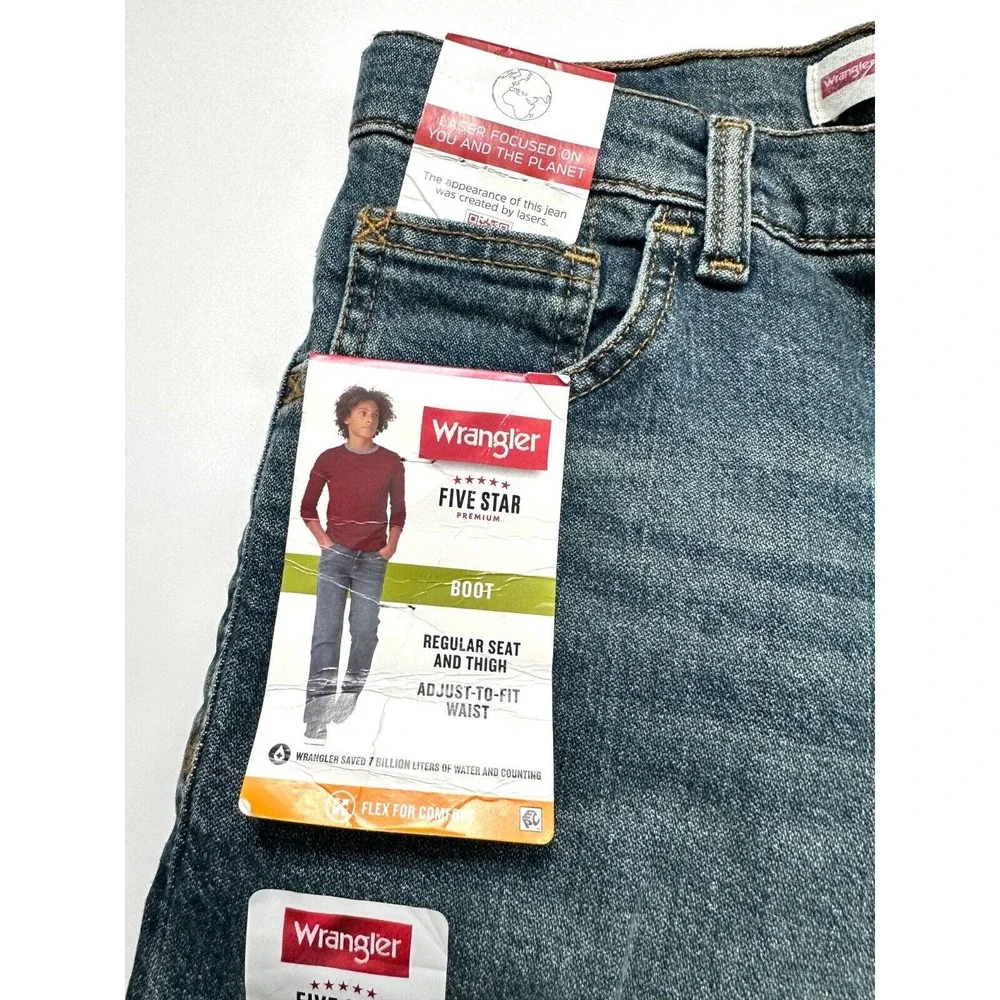 NWT Wrangler Five Star Boys Regular Adjust Waist Boot Cut Flex Comfort Jeans 10H - Picture 2 of 9